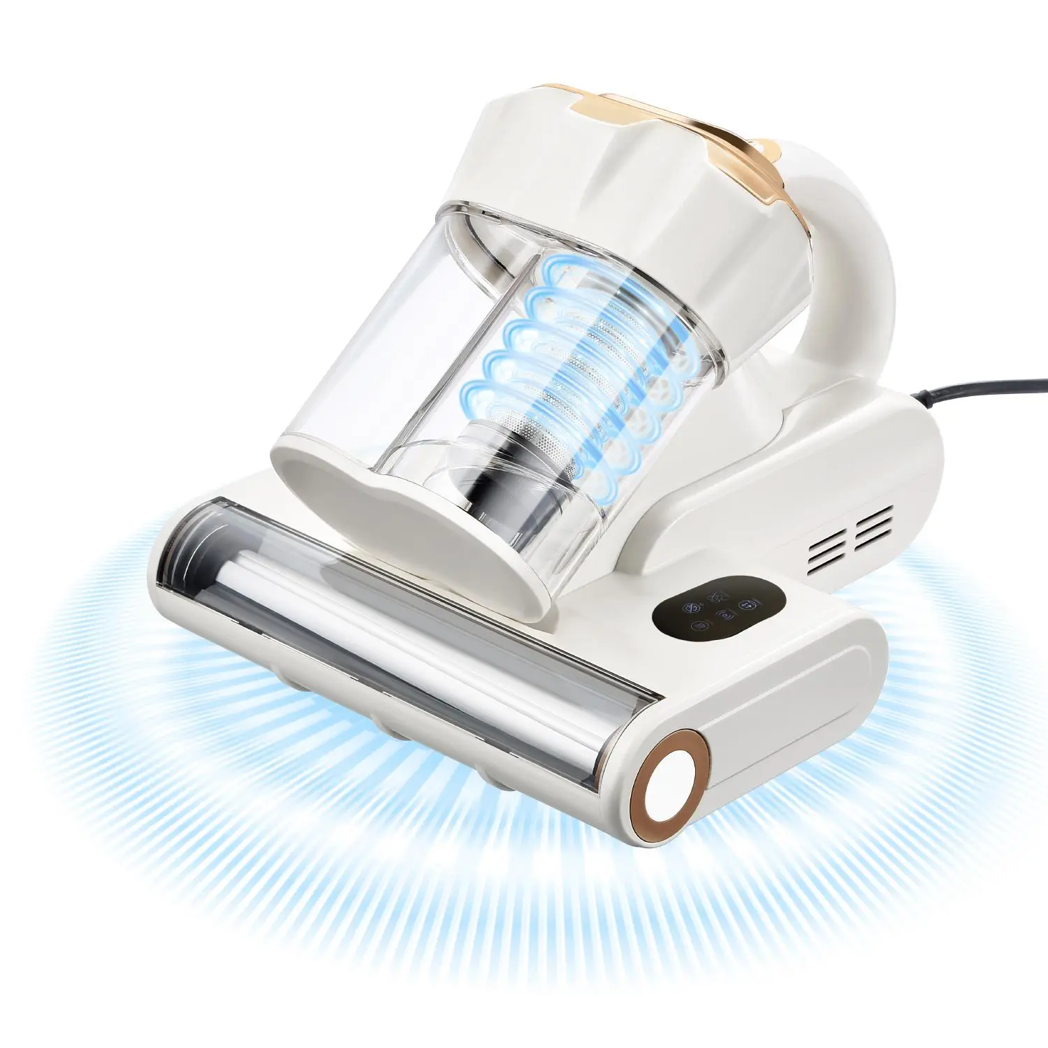 【SummerFinds】VEVOR Corded White Mattress Vacuum Cleaner, 550W Powered Compact Fabric-Safe Multi-Filter Handheld Vacuum, 18Kpa Suction, Dual Dust Bin, HEPA Filter, Heating, Ultrasound Tech, Cleaning Lights for Bed, Sofa, Compact Handheld Vacuums, Fab
