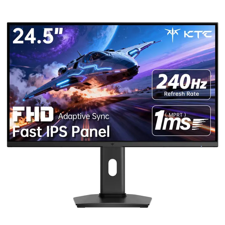 KTC H25T7-3 24.5" FHD Fast IPS Gaming Monitor - Flat Panel, Frameless Digital Display, HD Screen, Stable Mount, 1920*1080P 240Hz 1ms HDR400, Adaptive-Sync, 2xHDMI, 1xDP, VESA Mount, Tilt/Pivot/Height Adjustment, Monitors For Gaming, Flat Panel Computer Mo