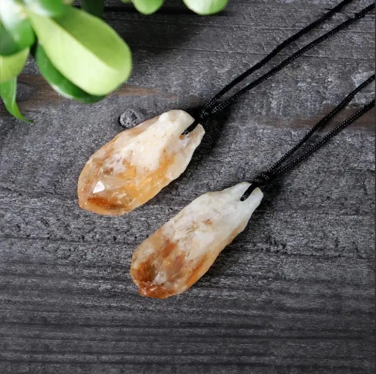 Raw Citrine Pendant Necklace - Adjustable, Healing, Spiritual Balance, Reiki - Energy Protection & Gem Natural Crystal Necklaces & Pendants for Women, Men, Gifts, Energy Protection Natural Crystal Necklaces & Pendants