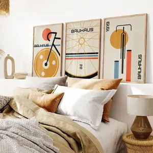 Full Set 3pcs/set of Bauhaus Bicycle Canvas Posters Mid-century Modern Bauhaus Bicycle Wall Art Prints for Living Room Home Decor Gifts