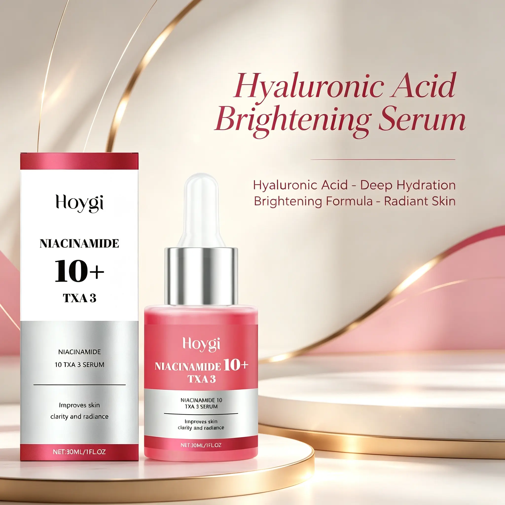 Hyaluronic Acid Brightening Essence (Pink) - Moisturizing, Hydrating, Deeply Hydrating, Firming, Improving Facial Skin Tone Essence