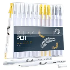Gold Silver White Gel Pens: 12 Pack Extra Fine Point Pens Opaque Gel Ink Pens Smooth White Ink Pens for Highlight Black Paper Art Drawing Sketching Scrapbook Illustration Bullet Journal - Leahi