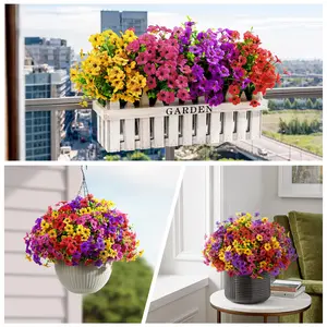 SHareconn 12/24 Bundles Artificial Flowers, UV Resistant Daisy & Eucalyptus, Outdoor Faux Plants, Long-Lasting Porch & Garden Decor Decoration Decorative