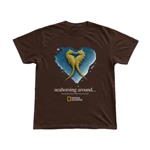 Gildan Men's and Women's T-shirt, National Geographic seahorse graphic tee, " seahorsing around... ", Animal tee, Y2k Unisex Graphic Tees Gothic Grunge Emo Scene Amity Affliction Style Clothes Menswear Womenswear Streetwear