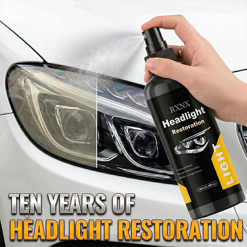 Pismire Car Headlight Restoration Spray (100ml/3.38fl oz), No-Polishing Spray-Wipe Solution, Fixes Yellowing, Haziness, Dullness Removed, Boosts Nighttime Driving Safety