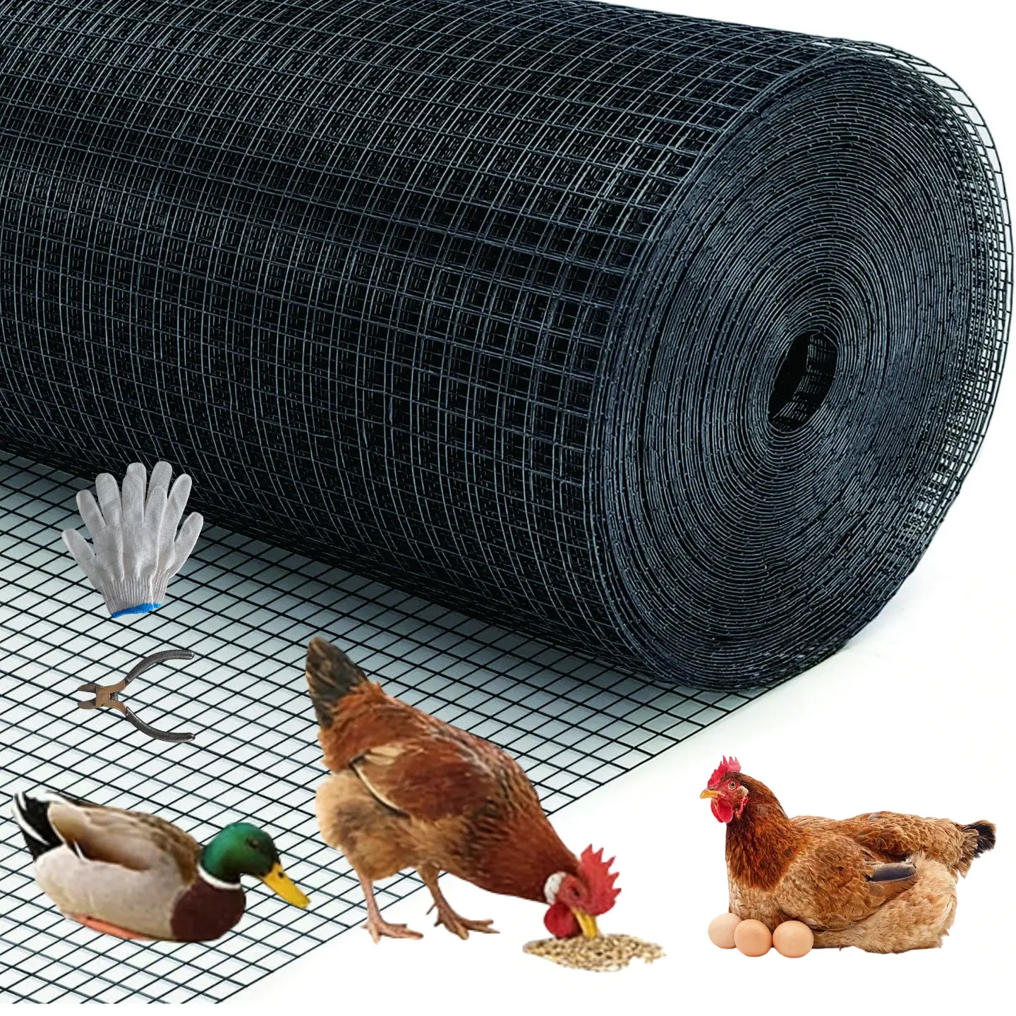 Black Hardware Cloth 1/2 inch Mesh, 48 inch x 100 Foot 19 Gauge, PVC Coated Chicken Wire Fence Roll Garden Fence Mesh Wire Fencing Welded Wire Fencing Wire Mesh Roll Tree Guard