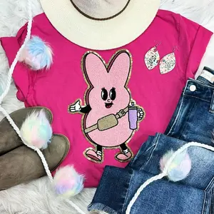Trendy Pink Bunny Chenille Patch