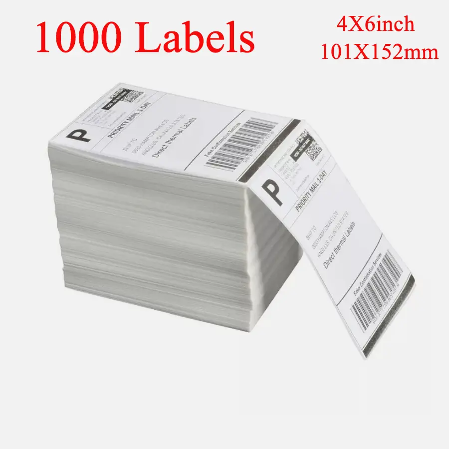 SJPACK 1000 x 4"x6" Automatic Perforated Edge Self-Folding Fanfold Direct Thermal Sticky Shipping Labels - Bisphenol A (BPA)-Free, for Corrugated Boxes, Zebra, Rollo, Fargo, Nex, Elton Printers, Thermal Printing Labels