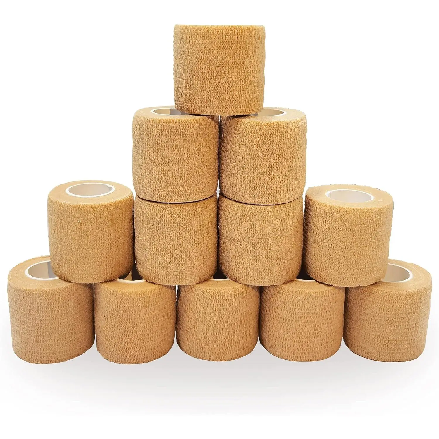 12 Bulk Pack Cohesive Tape, Self Adherent Wrap 2 Inches X 5 Yards - Self Adhesive Bandage Medical Vet Wrap for First Aid, Sports Protection and Wrist, Ankle Sprains & Swelling