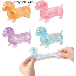 2/4PCS Dachshund Squishy Toy, Squishy Weiner Dog, Glitter Weiner Dog Maltose Stress Ball, Slow Rising Squishy, Slow Rise Squishies, Soft Squeeze Stress Relief, Soft Squeeze Desk Gadget for Home Office Travel
