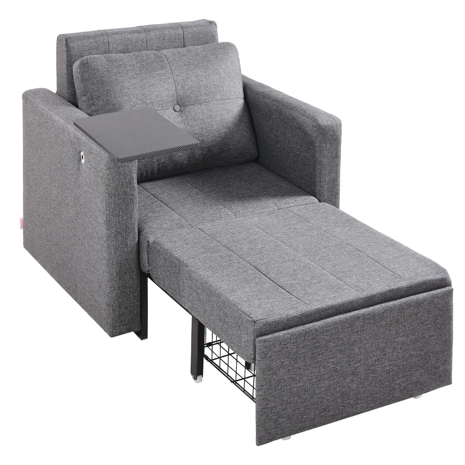【SummerFinds】VEVOR Sturdy Metal Convertible Sofa Chair - Indoor Sofa Bed with 5-Adjustable-Angle Backrest, Side Pocket, Pillow, Armrest, Desk Board, 2 Wheels, Bottom Storage, Extendable, Easy Setup, Gray, 91.3 In/232 Cm for Watch Parties