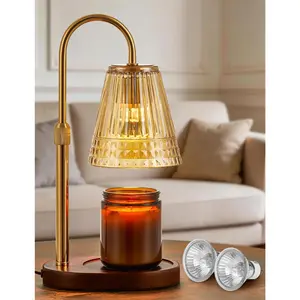 Candle Warmer Lamp with Dimmer & Timer,Adjustable Height for Jar Candles, Birthday Gifts for Mom Women Sister, Housewarming for New Home Decor, Wax Warmer for Jar Candles with 2 Bulbs (Amber-gold)