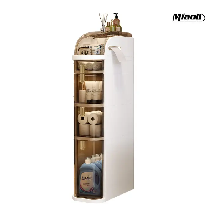 Miaoli Ultra-thin bathroom locker, waterproof narrow bathroom locker, floor cabinet with wheels and toilet paper holder, suitable for small space, living room, bathroom, bedroom 2/3/4 floors Drawer Chest Sideboard With Storage