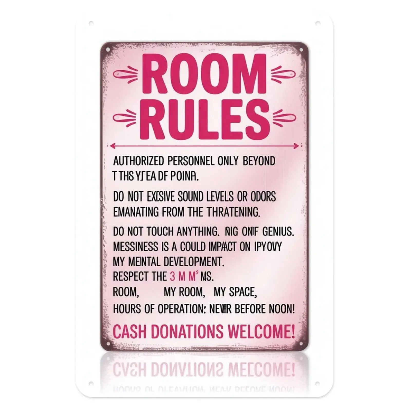 My Room Rules Tin Sign, Vintage Funny Sarcastic Home Metal Sign Print Aesthetic Room Decoration for Home Bedroom Kitchen Bar Coffee Bathroom Indoor Outdoor Wall Decor, 8 X 12 in