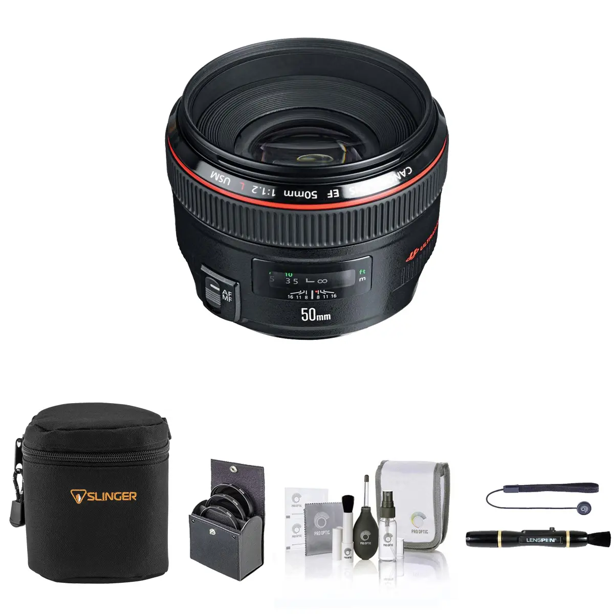 Canon EF 50mm f/1.2L USM Lens, Bundle with ProOptic 72mm Filter Kit, Soft Lens Case, Lens Cleaner, Cleaning Kit, Lens Cap Tether