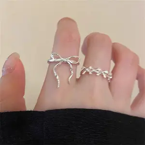 Fashion Bow Ribbon Rings For Women Girls Sweet Cute Geometric Bow Opening Adjustable Rings Wedding Party JewelryGift