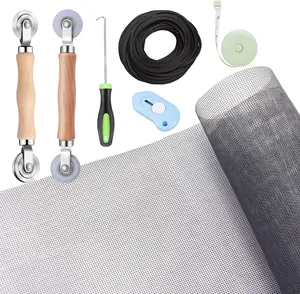 Windows Screen and Screen Door Repair Kit - 48"x118" Fiberglass Mesh Gray with Rolling Tool/Hook/Ruler//Spline - Window Screen & Sliding Screen Door Replacement for Windows,