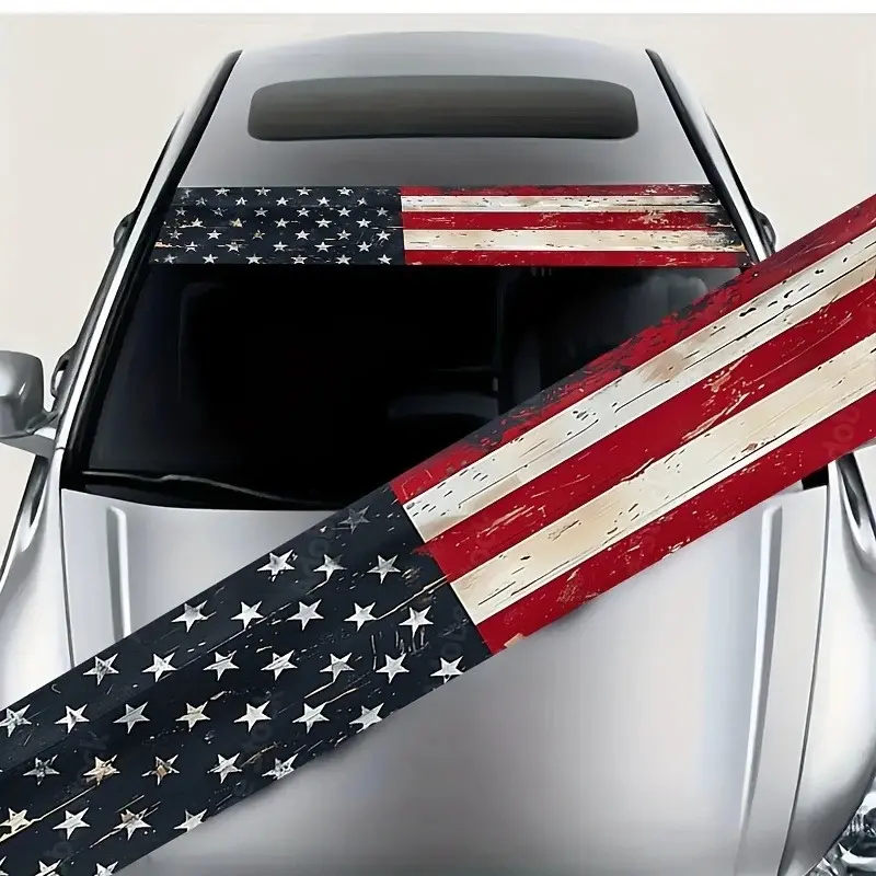 1pc American Flag Retro Style Scratch-resistant Car Sticker, Waterproof, Suitable for Cars, Trucks, SUVs Body Windshields, Windshield Banners, Universal Vinyl Decals Car Decorative Stickers, Cool Car Decoration, Vehicle Decoration