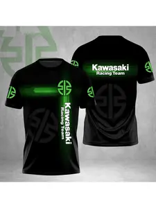 Classic best-selling men's T-shirt, casual short-sleeved, Round Neck, loose, breathable and soft, featuring a Kawasaki motorcycle 3D print.