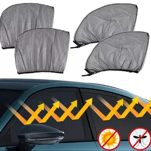 4PCS Car Window Shades, Covers UV Protection Mesh Side Car Window Sun Shades Stretchy Side Windows Car Shades for Vehicles (Front + Rear Window)