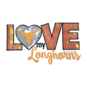 Love Longhorns Sequin Flat Embroidery Felt Base Ironing Patch, DIY Embroidery Patch for Jacket, Coat and Dress, Hand-stitched Ironing DIY