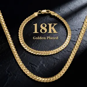 18K gold-plated Width 5mm Cuban necklace and bracelet Vintage Feel Stainless Steel Anti- Rust Technology Gifts for men and women,Chain Length 20/22/24 inches,This chain is not very soft.