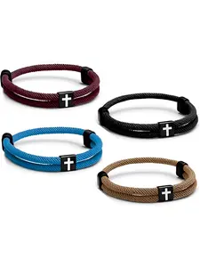 4Pcs WWJD Bracelets, Cross Bracelet for Men, Adjustable Braided Christian Bracelet for Men. Fashion Jesus Bracelets. Christian Gifts for men