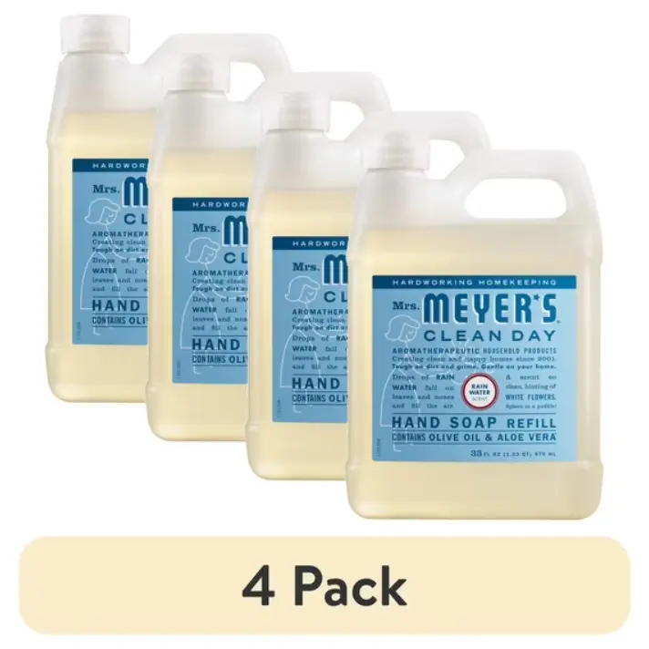 (4 Pack) CLEAN DAY Hand Soap Refill, Rain Water Scent, 33 Fl Oz Bottle