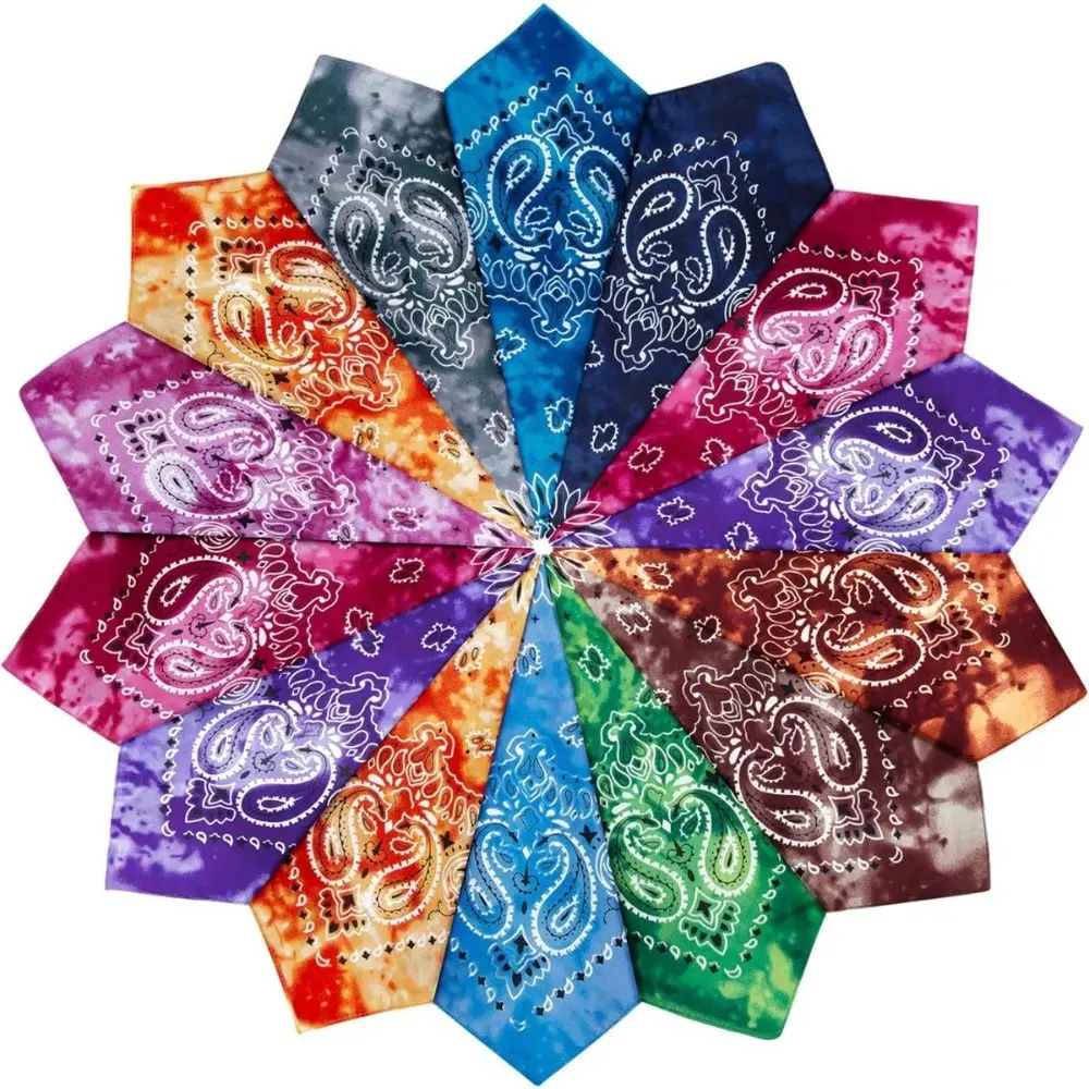 14-Pack Polyester Soft Tie-Dye Square Scarves, Sweat-Absorbing Scarf Head Wrap for Men, Multi-Use Wrap Ideal for Hip-Hop Street, Outdoor Activities & Daily Wear, Square Scarf