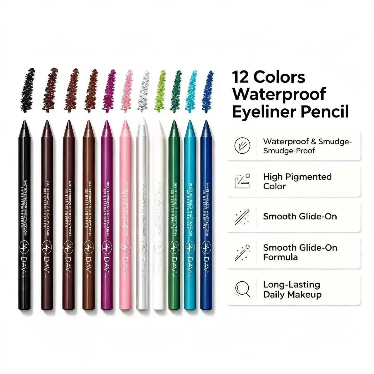 12-Color Eyeliner Pen - High Color Pearl Gloss Finish, Smoked Punk Gothic Style, Creamy Gel, Bold Hues, Cosmetic for Daily Use, Lip Liner Pencils, Ideal for Back to School & Women's Gifting Occasions