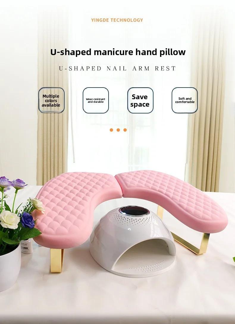 Pink Nail Art Hand Pillow Russian Style U-shaped High-end Foldable Comfortable Quilted Diamond Pattern Hand Pillow Cushion Nail