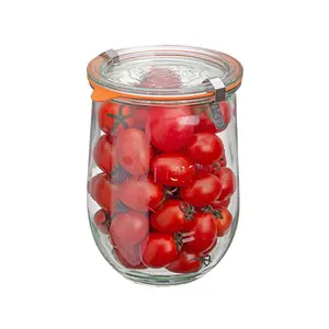 Tulip-Shaped Sourdough Starter Jar  Large Clear Jar with Wide Mouth, Glass Lid, Rubber Seal & Steel Clips - 1 Liter Capacity, Plastic Sturdy Thick Tin