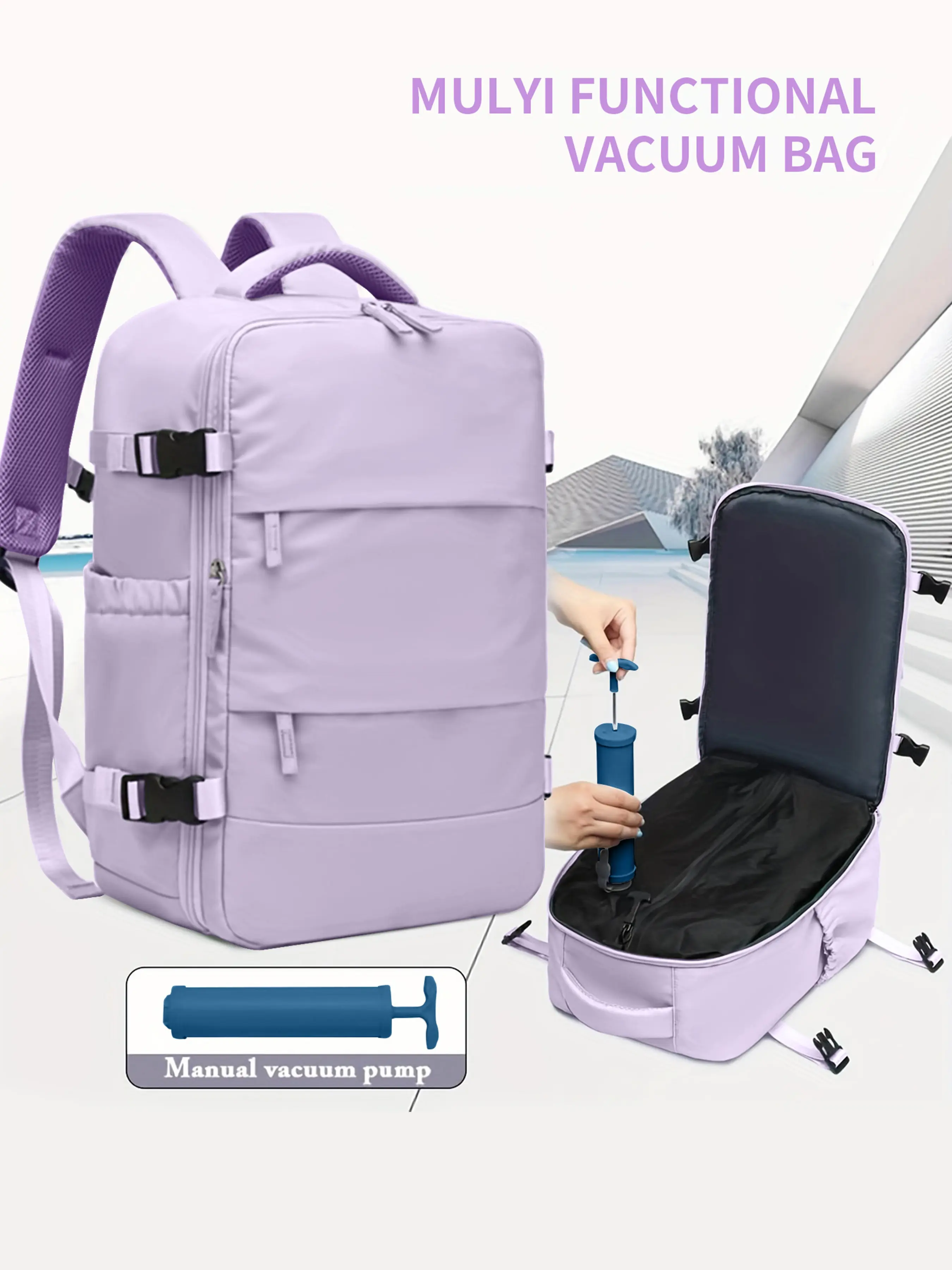 Vacuum Compressed Backpack, Ryanair/EasyJet Approved Travel Shoulder Bag, Carry-On Luggage Student Bookbag with Neutral Design, Multifunctional Travel Backpack