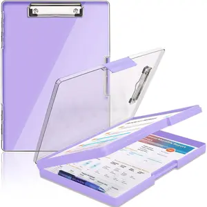 Clipboard with Storage,Heavy Duty Clip Boards 8.5x11 with 2 Storage Case,Clear Visible Panel Storage Clipboards,Side Opening Nursing Clipboard Folder for Office Supplies-Light Purple