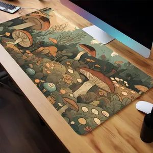 Vintage Mushroom Pattern Mouse Pad, Rectangle Gaming Mouse Pad, Non-slip Rubber Base Stitched Edge Desk Pad for Desk Laptop Desktop, Office Desk Accessories