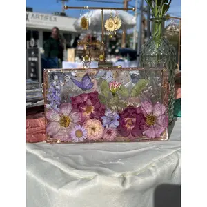 Resin clutch purse with real dried flowers— ready to ship!