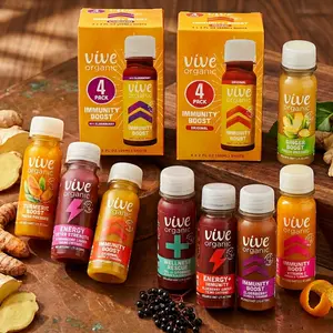 Vive Organic Ginger and Turmeric Wellness Shot 2 oz, Immune Support Formula with Echinacea and Black Pepper, USDA Organic, Multiple Flavors Available