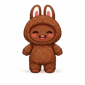 Cute Bunny Suit Character Plush-Style Figure – Cartoon Animal Costume Collectible, Brown