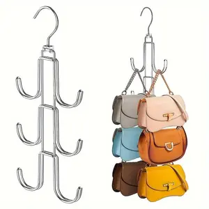 2 Pcs  metal wallet hanger that can rotate 360 degrees, bag rack bag storage hook, multifunctional multi-layer, suitable for wardrobes - a space saving backpack rack for hotels, bedrooms, and use purse organizer rotating