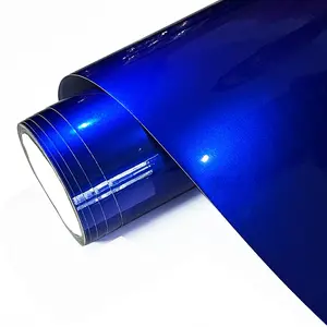 Premium Ultra Glossy Blue Metallic Car Vinyl Wrap Film Wrapping Foil Self Adhesive Motor Auto Decal Sticker With Air Release Bubble Free Diy Decal Film Sticker For Cars Vehicle Exterior Decoration