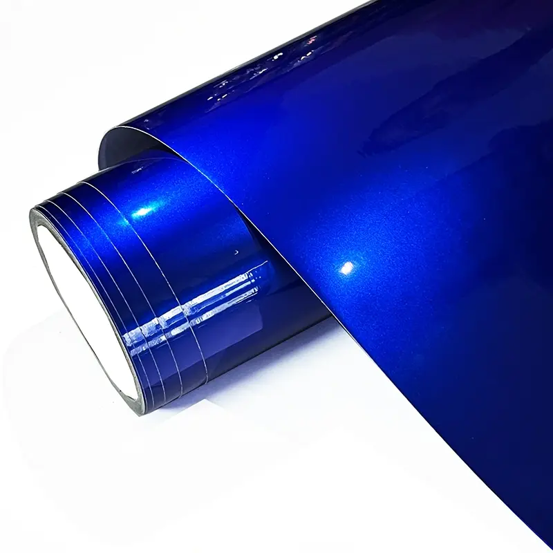 Premium Ultra Glossy Blue Metallic Car Vinyl Wrap Film Wrapping Foil Self Adhesive Motor Auto Decal Sticker With Air Release Bubble Free Diy Decal Film Sticker For Cars Vehicle Exterior Decoration Car Wraps
