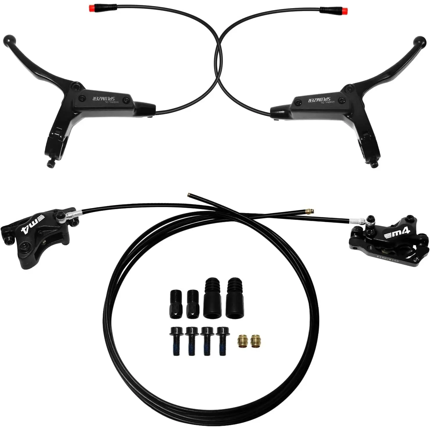 ZTZ 4-Piston eBike Hydraulic Brake Kit, 2-PIN Electric Bicycle Hydraulic Disc Brake, Pre-filled Hydraulic Brake Kit with Mounting Adapter, Perfect for Electric Bicycles and Electric Scooters