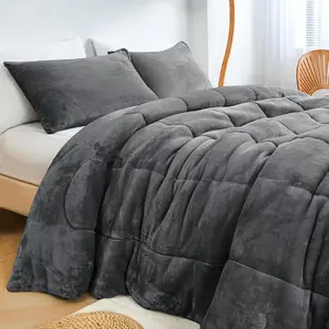 Faux  Comforter Set, Ultra Soft Warm Plush  Comforter,  Fuzzy Fleece Bedding Comforter Sets for Fall Winter, No Shedding, 3 count,  Size, Dark Grey