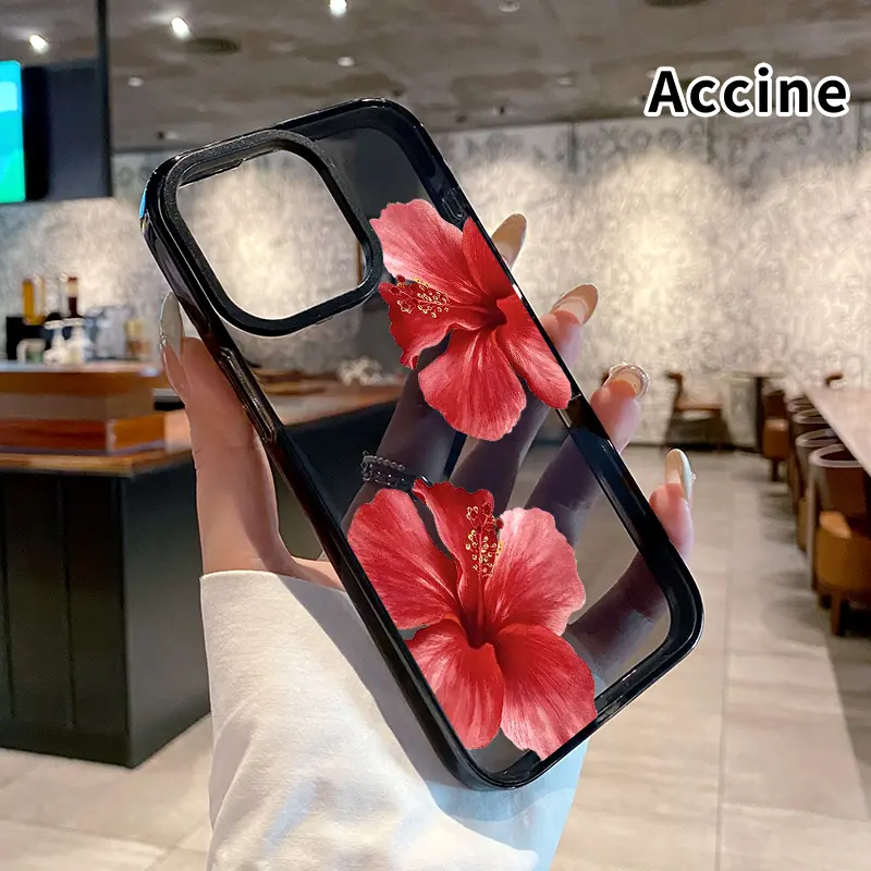 Case for iPhone 17 16 Pro Max 15 Air Plus 14 13 12 11 Crimson Hibiscus Grace Non-Yellowing Shockproof Clear slim Protective Softcase