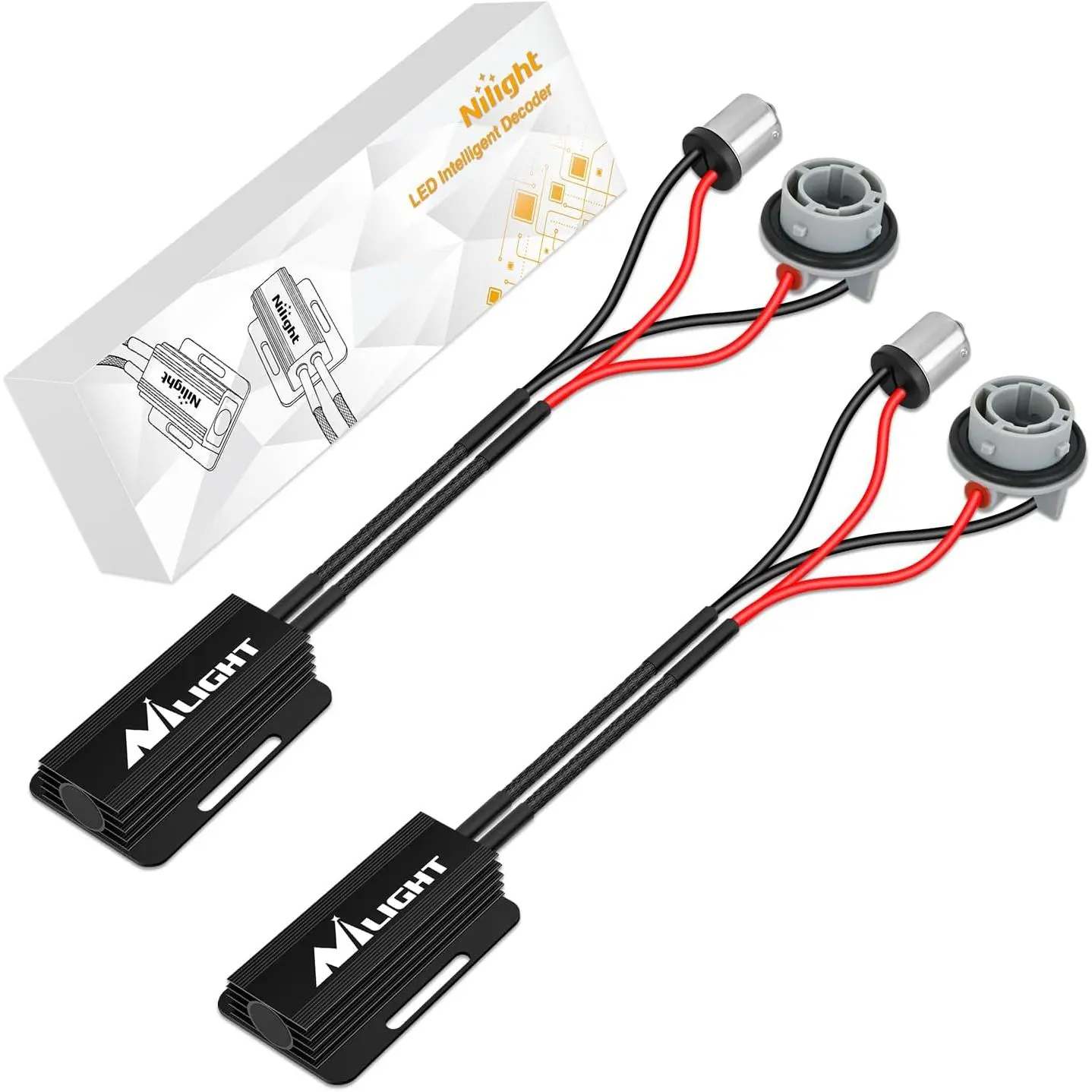Nilight Single-Contact 1156/BA15S/P21W LED CANbus Decoder Kit - Aluminum Housing Load Resistor Harness, All Weather, Error Fix, High-Efficiency Decoding, Anti-Hyper Flash, Anti-Flickering, Plug & Play, Easy Installation, Durable, Pack of 2, Durable Constr
