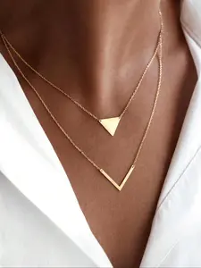 Women's Elegant Triangle & Letter V Design Layered Necklace, Exquisite Trendy Layered Necklace, Chic All-match Vintage Jewelry As Gift for Girlfriend, Fashionable Jewelry Accessories