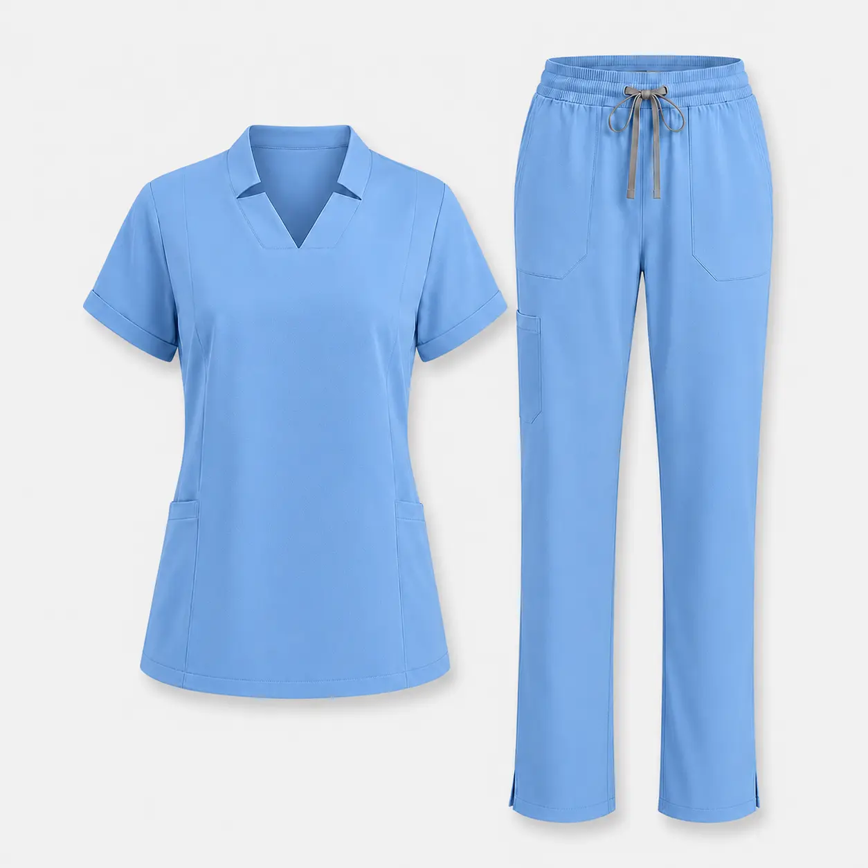 EADFLIE Women's Scrubs Set, V-Neck Short-Sleeve Top and Straight-Leg Pants, Soft, Stretchy Medical Uniform with 9 Pockets