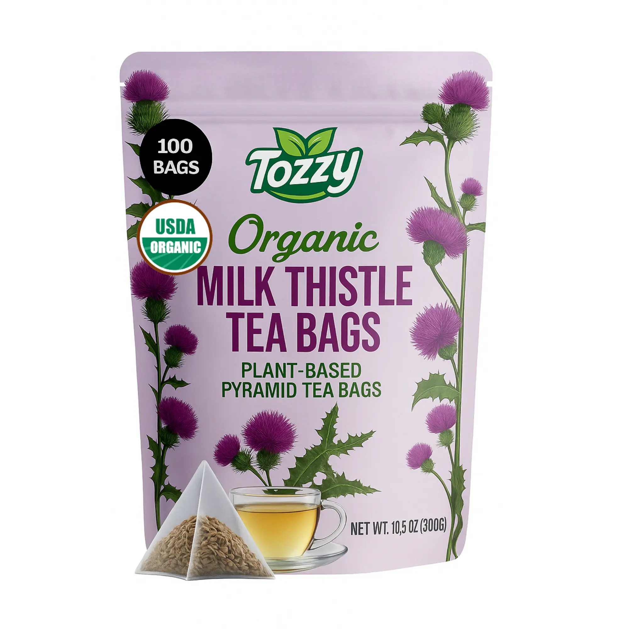 Tozzy Organic Milk Thistle Tea | 100 Count Plant-Based Pyramid Tea Bags
