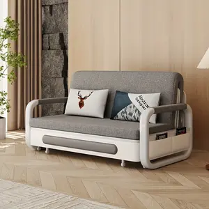 3-in-1 Convertible Sofa Bed, Solid Wood Storage Design, Extendable Light Gray Linen Fabric, Space-Saving Modern Minimalist Style, Suitable for Living Room or Bedroom