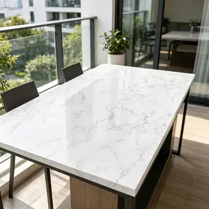 Glossy Marble-Look PVC Peel & Stick Contact Paper, Thick Self-Adhesive Removable Waterproof DIY Home Decor, Peel and Stick Wallpaper for Kitchen Countertops, Cabinet Refurbishment